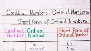Cardinal Numbers, Ordinal Numbers, Short form of Ordinal Numbers