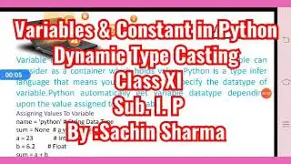 Variables & Constant in Python  Dynamic Type Casting  Class XI