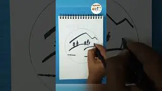 night scenery drawing using black sketch #drawing #scenery  #simple #draw #shorts #drawingforkids