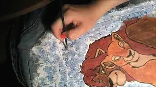 РИСУНОК НА ДЖИНСОВОЙ КУРТКЕ. СИМБА И НАЛА.