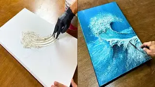 Discover how to create a 3D sea wave painting on canvas 🌊🎨