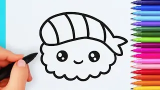 How to draw kawaii sushi | Drawing and coloring sushi