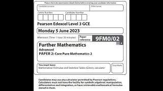 Pearson Edexcel Core Pure 2 2023 A level further maths