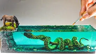 GIANT ANACONDA Snake attacks HORSE-Scary Diorama/How to make/ DIY/ Polymer Clay /Resin Art