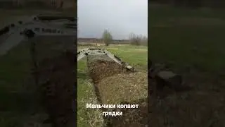 Мальчики копают грядки