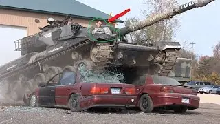 Crushing Cars in a Tank and Big Bulldozer, Crazy Machines Destroy Stone So Strongly, Scrap Crusher!!