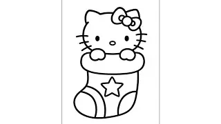 How to Draw Hello Kitty in a Christmas Stocking | Easy Drawing, Coloring & Painting for Kids