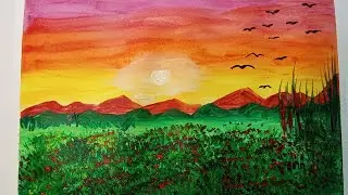 Spring Sunset/Acrylic painting for Beginners