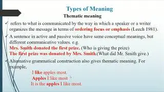 Language & Linguistics Lecture No 2 Semantics Meanings and their Types