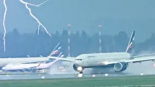 Flood in Sheremetyevo. Moscow downpour with thunder and thunder. Planes are floating.