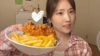 𝗔𝗦𝗠𝗥 | 퇴근 후 먹는 치킨과 양념감자😋🍟, 자기 전 듣기 좋은 수다 asmr, Chicken and fries Eating sounds, 잠오는 소리💤