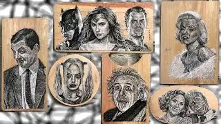 Drawing Random Celebrities on Different Shape of Wood with Scribble Style | Futuge