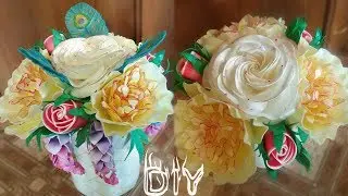 Hat box with flowers from Isolon, rose, peony, lupine, rosebud, feather, 1 part