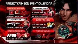 PROJECT CRIMSON EVENT CALENDAR FREE FIRE NEW EVENT  TODAY GARENA FREE FIRE.
