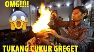 Luar BIASA HEBOH!!! tukang cukur ini pakai api!!!