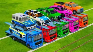 TRANSPORTING ALL POLICE CARS WITH MAN CAR TRANSPORTERS! Farming Simulator 22