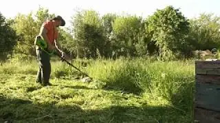 Триммер Greenworks GD40BC. Крещение репьём и кошение густой, высокой травы
