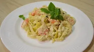 Паста с креветками в сливочном соусе/Быстрый и очень вкусный ужин