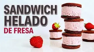 SANDWICH  HELADO VEGANO DE FRUTILLA 🍓 saludable/sin gluten