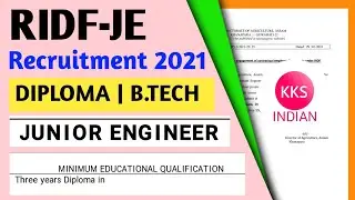 RIDF Recruitment 2021 | Diploma B.tech | Junior Engineer Vacancy 2021 | No Exam No Fee  