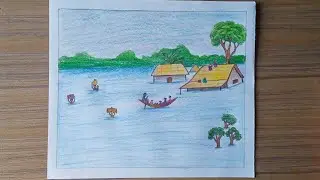 How to draw flood scenery step by step ||Sorrow of flooded people ||Rushdas Artistry||Colour pencil