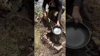 Bush crafted Pan holder DOES IT WORK? #shorts #survival #cooking