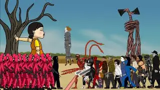 Squid Game Vs Chainsaw Man, Huggy Wuggy, Cartoon Cat, Siren Head, Scorpion, Jason, Michael + More