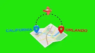 california to orlando 3D Flight Animation with Airplane, Map, and Green Screen