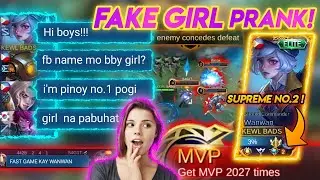 FAKE GIRL PRANK IN MYTHICAL GLORY TIER LAPTRIPPP TO! - NANIWALA SILA? - ARRIVAL IS THE KEY - MLBB