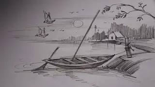 How to draw easy pencil sketch scenery / landscape scenery drawing