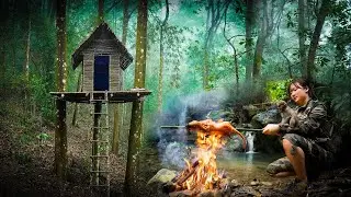 Solo Bushcraft Survival Shelter-Build It High With Bamboo 8