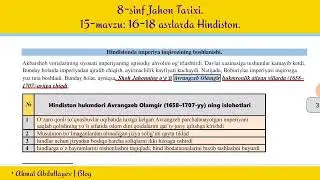 8-sinf Jahon Tarixi.15-mavzu: 16-18 asrlarda Hindiston.