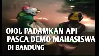 SEJUMLAH PENGEMUDI OJOL MEMADAMKAN API PASCA DEMO MAHASISWA DI BANDUNG