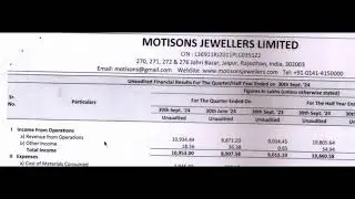 Motisons Jewellers Results | Motisons| Motisons Jewellers Share News | Motisons Jewellers Q2 Results