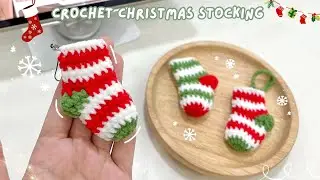 How to Crochet a mini Christmas Stocking 🎄 Crochet Christmas Gift 🎁  Monua DIY