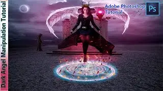 Dark Angel in Circle Fire Brush - adobe photoshop tutorial for beginners | 2018