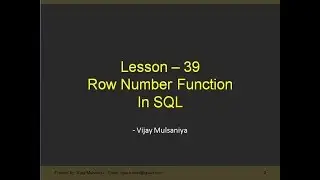 Lesson 39 Row Number Function  in SQL in Hindi
