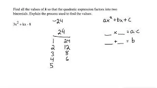 3x^2+kx-8 Find all the values of k so that the quadratic expression factors into two binomials.