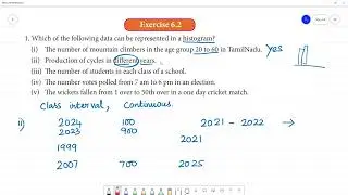 Class 8 TN Maths  6. STATISTICS    Exercise 6.2    1. Which data can be represented in histogram?