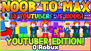 Noob RACES 10 YOUTUBERS!  NOOB To PRO WITH 0 ROBUX in ARM WRESTLING SIMULATOR...(ROBLOX)