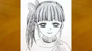 Anime sketch | How to draw Tsuyuri Kanao from Demon Slayer | step by step | Kanao