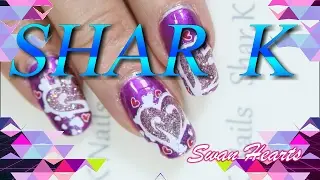 Nail Art Design - Swan Hearts