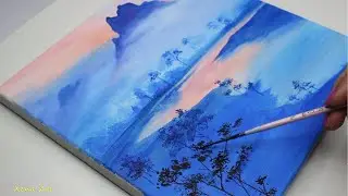 Misty Mountain Landscape | Acrylic Painting on Canvas 