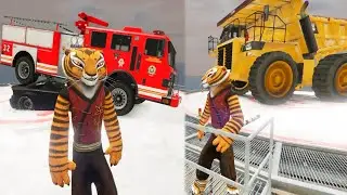 Big Building Mega Jump Police Car & Fire Truck Crash | Tiger Game | Jumping Cars | Hannu Games