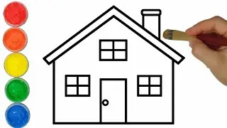 Rainbow House Drawing and Coloring for Kids, How to Draw House