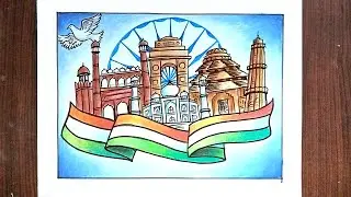 Independence Day Drawing | I💝🇮🇳 | Beautiful Independence Day Art | Mera Bharat Mahan