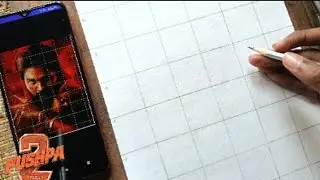 Draw with me, Pushpa 2 Drawing, Allu Arjun Drawing, // Grid Method drawing ( Ep- 5 )