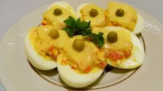 Фаршированные яйца крабовыми палочками. Закуски.