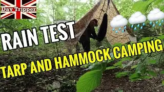 Camping In The Rain: Tarp & Hammock Setup With Relaxing Rain Sounds in a Woodland
