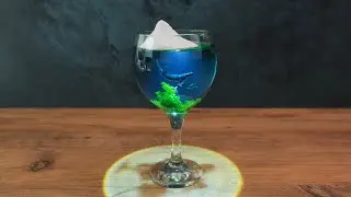 Decorative Epoxy Resin Design with Glass Goblet and Humpback Whales | Resin Art